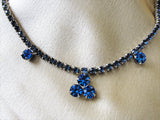 BEAUTIFUL 1950s Sapphire Blue Glass Rhinestones Necklace,Lovely Design,Silver Tone Metal Necklace,Elegant Evening,Prom,Bridal Jewelry