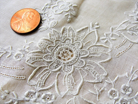 GORGEOUS Appenzell WEDDING Hanky Needle lace Inserts Handkerchief Bridal Hankie Stunning Raised Embroidery,for Collector or Bridal Heirloom