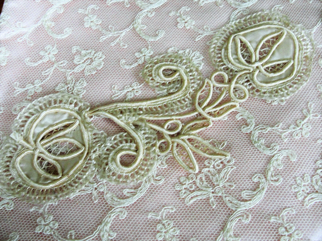 RESERVED Beautiful Antique FRENCH APPLIQUE Victorian Edwardian Beige Cream Lace For Fine Sewing Projects Dolls, Bridal Dress,Hats,Collectible Lace