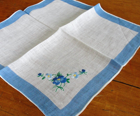 LOVELY VINTAGE HANKIE Handkerchief Delicate Dainty Embroidered Linen Hanky Sweet Raised Flowers Something Old Bridal Hanky Wedding Hankies