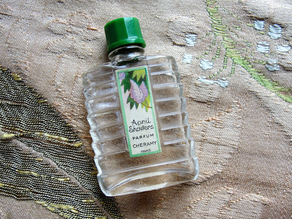 ART DECO Vintage Cheramy April Showers Parfum Bottle,Stepped Deco Glass Miniature Perfume Bottle, Bakelite Cap,Collectible Perfume Bottles