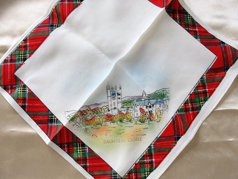 Vintage SCOTTISH SOUVENIR HANDKERCHIEF Scotland Souvenir Hanky,Robert Burns Day Decor,Tartan Border Hankie,Outlander,Vintage Hankies