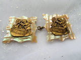 BEAUTIFUL Victorian Antique Cloak Clasp, Double Buckle Clasp, Mother of Pearl and Metal Cherubs, Collectible Clasps