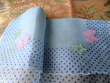 PRETTY Novelty Hanky,Blue Handkerchief Pink Bows Blue Flowers,Appliques,Label Made in Switzerland,Collectible Hankies, Bridal Wedding Hanky