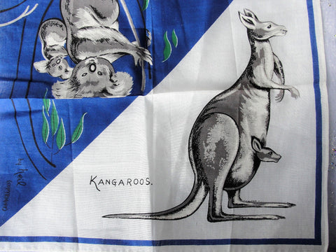 50s VINTAGE Printed Koalas Kangaroos Hanky,Australia Souvenir Handkerchief,Novelty Hanky,Collectible Hankies,Hankies To Collect,Frame,Gifts