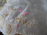 BEAUTIFUL Antique Heavily Embroidered Silk Handkerchief Hanky,Raised Handwork,Perfect For Bride,Special Wedding Hankie,Collectible Hankies