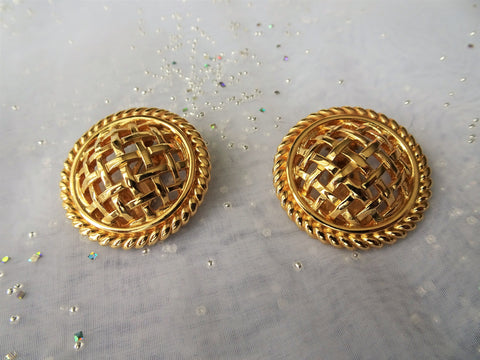 VINTAGE Elegance Original Christian DIOR Clip On Earrings,Gilt Domed Lattice Weave Design Clip Ons,Timeless Dior Earrings,Designer Jewelry