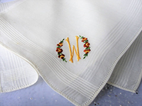 VINTAGE 1950s Hankie,Monogram W Hanky Handkerchief,Bridal Hankie Hankies,Something Old,Perfect Wedding Hanky,Collectible Vintage Hankies