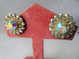 DAZZLING Art Glass Earrings,Mirror Like Sparkling Aurora Borealis Rhinestones,1950s Clip On Earrings,Mid Century,Collectible Vintage Jewelry
