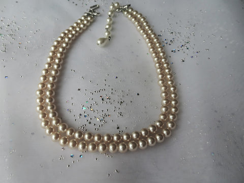 LUSTROUS Pearl Bead Necklace,Elegant Double Strand Beads,The Crown Style,1920s Pearls,Wedding Bridal Jewelry,Collectible Vintage Jewelry