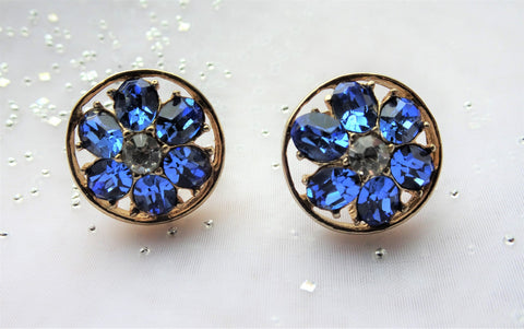 DAZZLING Art Glass CORO Earrings,Sparkling Blue Crystal Glass,Rhinestones,1950s Screw Back Earrings,Mid Century,Collectible Vintage Jewelry