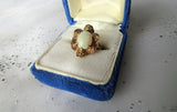 LOVELY Opal Ring,Mid Century Gold and Opal Cocktail or Daytime Ring,Textured Ruffled Setting,Large Colorful Opal,Collectible Fine Jewelry