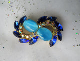 STRIKING Vintage Art Glass  Rhinestone Large Brooch,Gorgeous Faceted Art Glass Stones, Cabochons Pin,Collectible Mid Century Jewelry