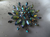 Vintage SHERMAN Brooch,Dazzling Peacock BLUE Rhinestones,Large Flower Design,Swarovski Crystal,Collectible Jewelry,50s Mid Century Jewelry