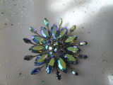 Vintage SHERMAN Brooch,Dazzling Peacock BLUE Rhinestones,Large Flower Design,Swarovski Crystal,Collectible Jewelry,50s Mid Century Jewelry