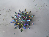 Vintage SHERMAN Brooch,Dazzling Peacock BLUE Rhinestones,Large Flower Design,Swarovski Crystal,Collectible Jewelry,50s Mid Century Jewelry