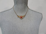 LOVELY 1950s Ruby Red Glass and White Rhinestones Necklace,Unique Design, Gold Tone Metal Necklace,Elegant Evening Necklace,Bridal Jewelry