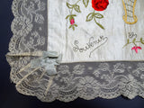 BEAUTIFUL Antique French Ribbon Roses Flowers Souvenir Pillow Case,Gorgeous Handworked Ribbon Flowers,Wide French Lace,WWI Gift From France
