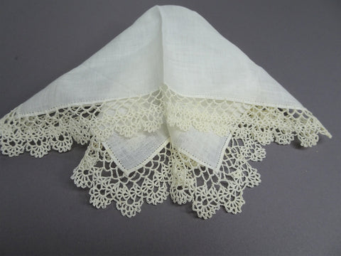 Vintage BRIDAL WEDDING Handkerchief Beautiful Delicate WIDE Hand Crochet Lace Hankie,Bridal Hanky,White Work Embroidery,Collectible Hankies