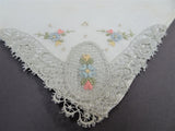 30s VINTAGE Hand Embroidered Hankie Handkerchief,LOVELY Embroidery,FRENCH Lace Corner,Wedding Bridal Bridesmaids Hanky,Collectible Hankies
