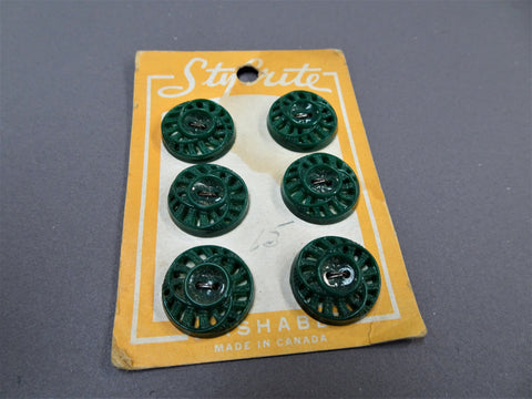 1930s Buttons,CUTE Plastic Buttons on Original Card,Forest Green,Pierced Swirl Buttons Set of 6,For Sewing,Framing, Collectible Buttons