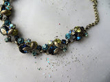 GORGEOUS Mid Century Necklace, Sparkling Faceted Crystal Stones,Blues,Champagne, Ab Stones,Intricate Silver Tone Metal, Collectible Jewelry