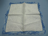 LOVELY Vintage Hanky,Handkerchief,Dainty Hand Made Lace,Blue White Hankie,Something Blue,Bridal Wedding Hankies,Collectible Hanky