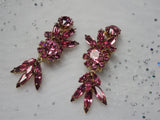 GLAMOROUS Vintage 50s SHERMAN Glass Earrings,Brilliant PINK Drop Earrings,Sparkling Rhinestone Clip Ons, Dangle Earrings,Collectible Jewelry