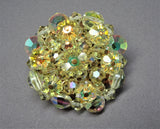 GORGEOUS Chartreuse Cut Crystal Brooch,Cut Petal Like Stones,AB Crystals,Mid Century Brooch, Unique Design,Collectible Vintage Jewelry