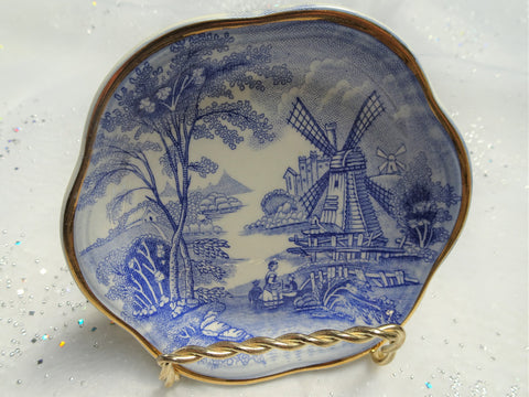 SWEET Vintage Royal Worcester Blue and White transfer Dish,Palissy Windmill Royale Collection Dish,Decorative Small Trinket Dish,Farmhouse