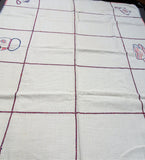 VINTAGE Farm House Luncheon Tea Tablecloth Off White and French Blue Red Embroidery,French Country,Cottage Decor, Collectible Vintage Linens
