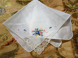 LOVELY Vintage Lace Handkerchief,Hand Embroidered Hanky,Basket of Flowers,Perfect Hankie For Bride To Be,Bridal Hanky Collectible Hankies