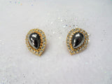 STUNNING Vintage Earrings,Luminous Gray Art Glass and Glittering Rhinestones Clip Ons,CLASSY Design,Collectible Jewelry