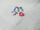 LOVELY Vintage Petit Point Handkerchief,Embroidered ANN Hanky, Fine Workmanship,Wedding Bridal,Something Blue,Collectible Vintage Hankies