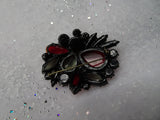 STRIKING Vintage Art Glass AB Rhinestones Large Brooch,Gorgeous Faceted Art Glass Stones,Red Grays Pin,Collectible Mid Century Jewelry