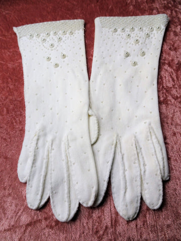 BEAUTIFUL Vintage Hand Beaded Gloves,Evening Party,Wedding Gloves Pearl Beaded,Made in British Hong Kong Collectible Vintage Clothing