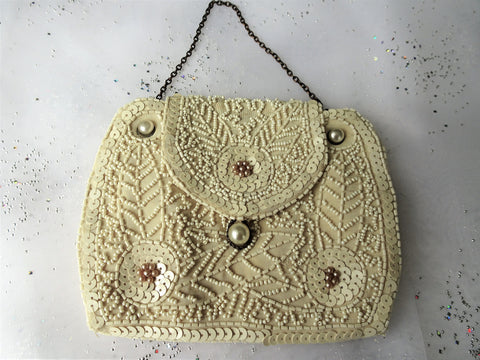 GORGEOUS Antique French Beaded Purse,Hand Beaded Handbag,Striking Design,Wedding or Evening Bag,Collectible Purses