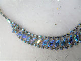 EXCEPTIONAL Elegant Necklace Brilliant Blue Aurora Borealis,Swarovski Rhinestones,Bridal Jewelry,Vintage 50s COLLECTIBLE Jewelry