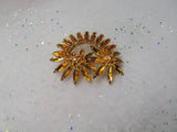 Vintage SHERMAN Signed Glittering Golden Topaz Brooch,Prong Set,Brilliant Rhinestones,Dazzling Swarovski Crystal,Collectible Jewelry