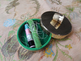 LOVELY Vintage NAPIER Sewing Kit Box,Gold Tone Metal Box,Round Thimble Storage,Seamstress Gift,Collectible Sewing Boxes,Thimble Box