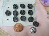 Antique French Metal Victorian Fancy Buttons,Set of 12,Highly Detailed Mirror Back,For French Bebe Dolls Jewelry,Collectible Vintage Buttons