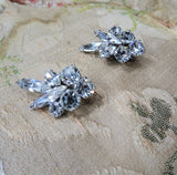 SPARKLING Vintage 50s Earrings,Signed SHERMAN, Glass White Rhinestones Earrings,Clip Ons,Clip Earrings,Collectible Jewelry,Mid Century
