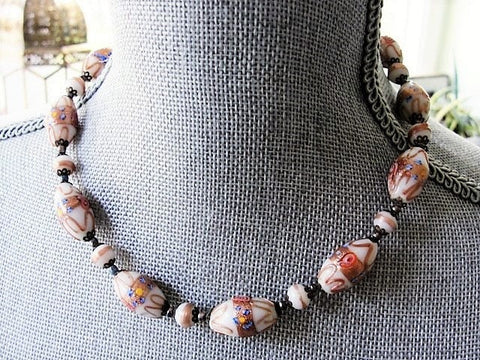 LOVELY Vintage Murano Glass Necklace, Venetian Wedding Cake Art Glass Bead Necklace, Art Glass Beads,Collectible Vintage Jewelry