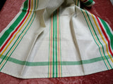 Vintage Linen French Torchons,Kitchen Tea Towel,Green Yellow Red Stripe ,French Farmhouse Cuisine Never Used, Collectible Vintage Linens