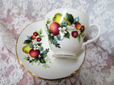 VINTAGE Duchess English Bone China Teacup and Saucer Fruit Pattern,Pretty Colors,Lavish Gold Trim,Lovely Cup and Saucer,Collectible Teacups
