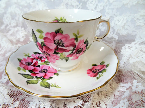 PRETTY Royal Vale English Bone China Teacup and Saucer,Pink Flowers,Lovely Teatime Cup and Saucer,Collectible Vintage Teacups