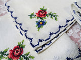 LOVELY Vintage Napkins, Hand Embroidery,Roses,Luncheon Napkins,Tea Time Napkins Set of 4 French Cottage Farmhouse Decor ,Collectible Linens