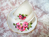 PRETTY Royal Vale English Bone China Teacup and Saucer,Pink Flowers,Lovely Teatime Cup and Saucer,Collectible Vintage Teacups
