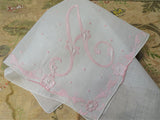 BEAUTIFUL Vintage Hanky,Applique Satin Rose Flowers monogram A Hankie,BRIDAL WEDDING Handkerchief,Pink Satin Appliques,Collectible Hankies