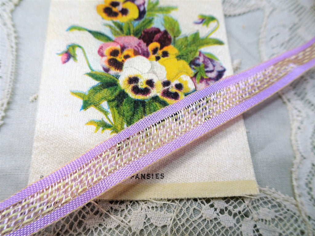 SWEET Vintage Narrow Ribbon Trim, Doll Size, Lavender and Yellow Ribbon, Fine Sewing Trims, Collectible Textiles